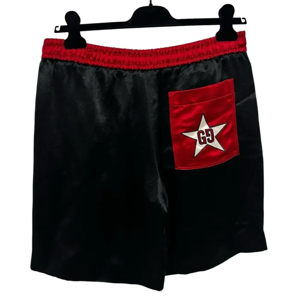 Gucci GG Star Acetate Red Black Drawstring Boxing Shorts Mens 46 / US 36 Small